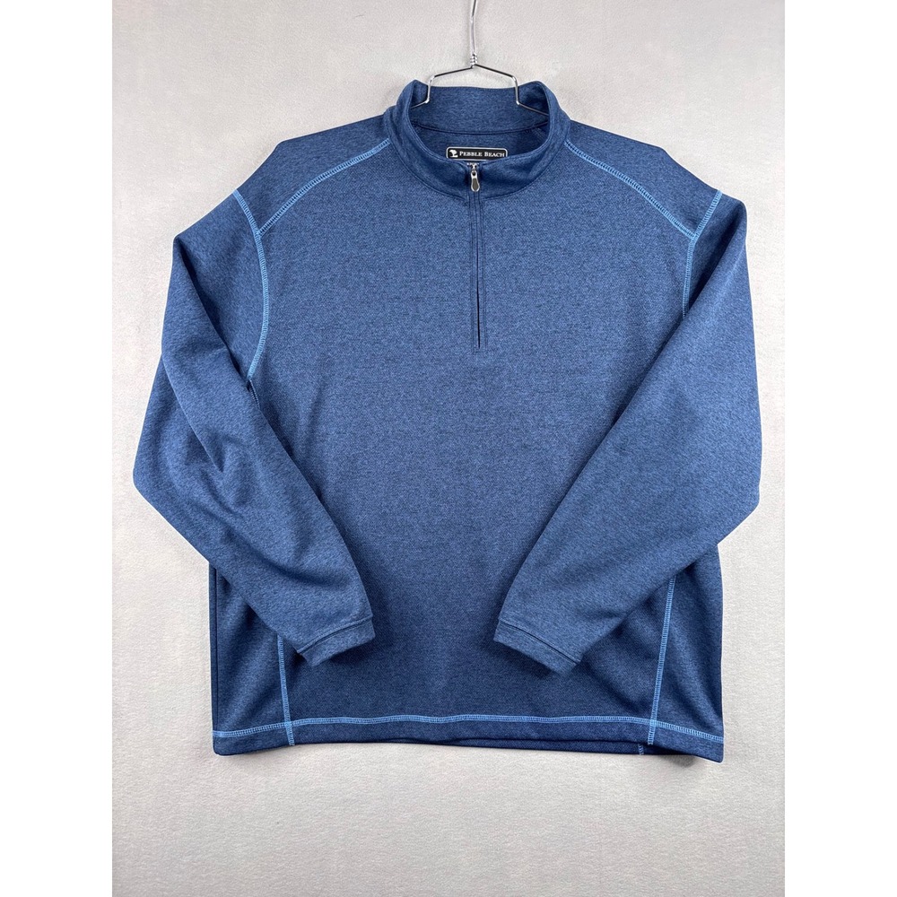 Pebble Beach Performance Mens XL Blue Heathered Quarter Zip Pullover Golf
